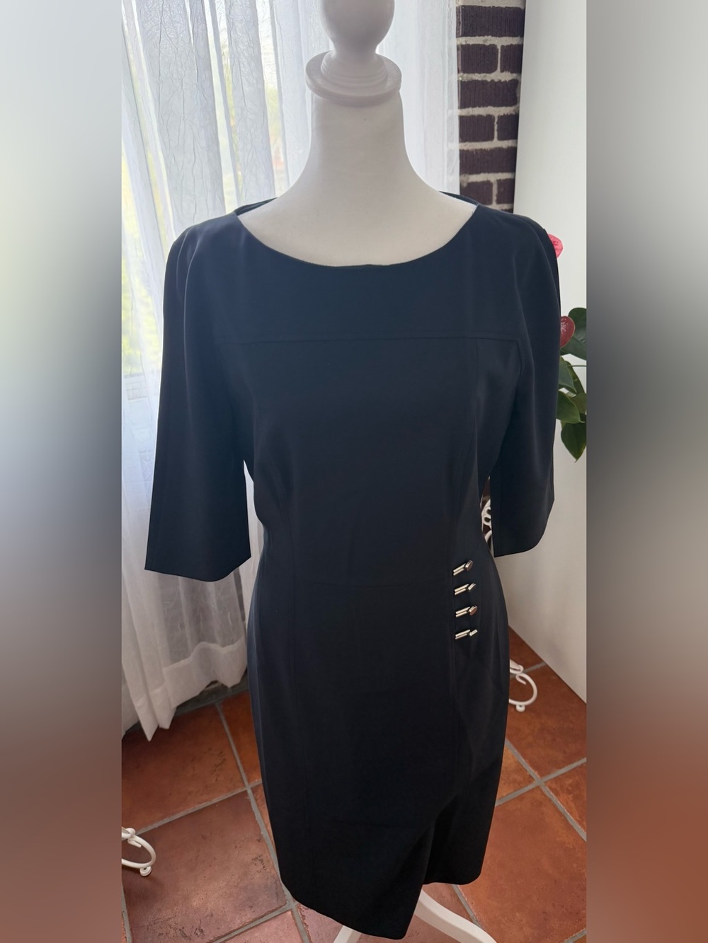 Boss Navy Midi Dress with Silver Side Hardware